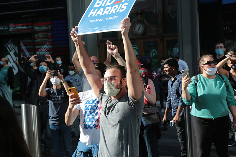 2020 Election Celebrations : New York City : Times Square : Richard Moore : Photographer : Photojournalist